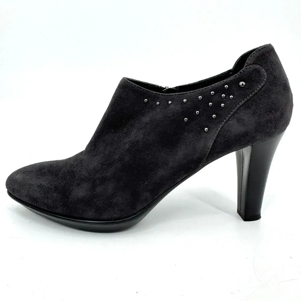 AQUATALIA Dark Gray Suede Bead Studded Heeled Booties Size 10